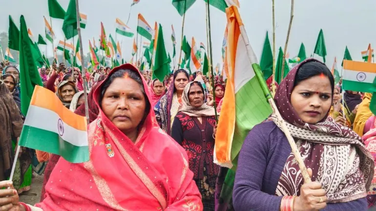 Villagers at protest