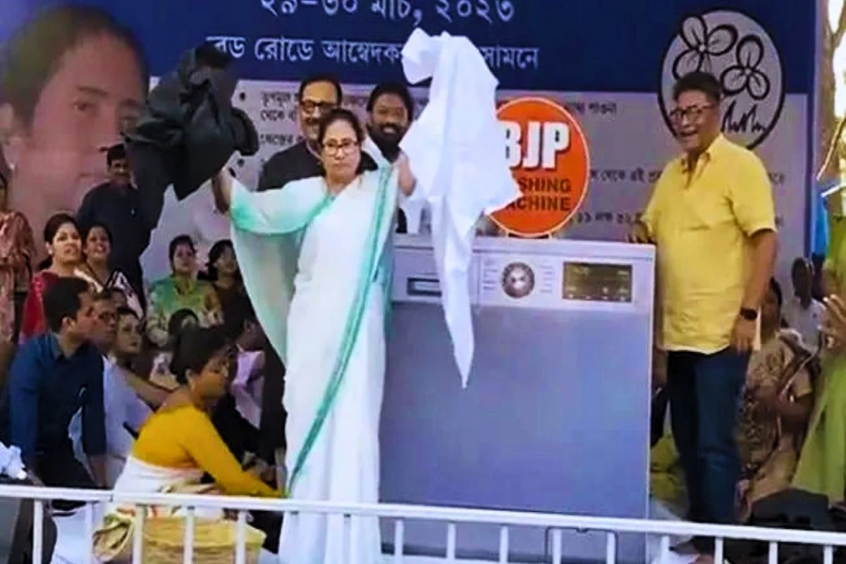 Viral Video: Mamata Banerjee’s Laundry Day With ‘BJP WASHING MACHINE’