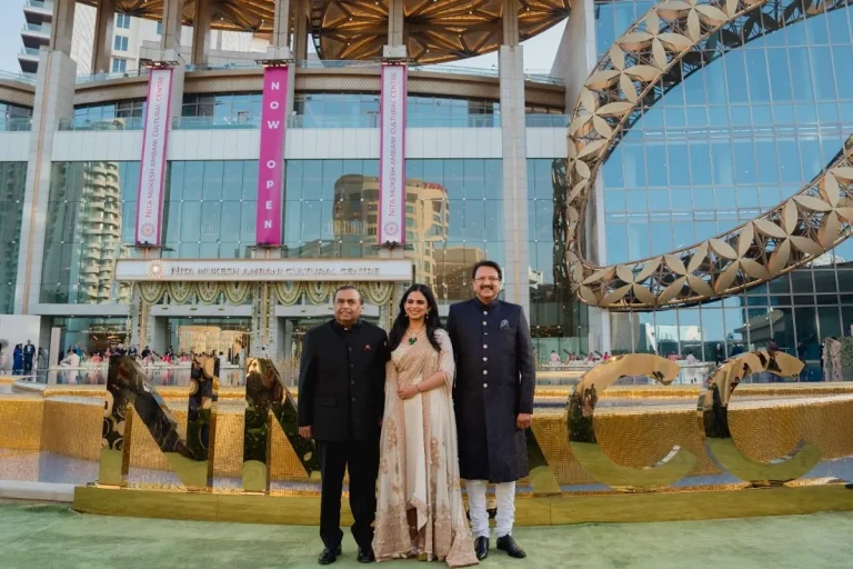 Isha Ambani with father Mukesh Ambani & father-in-law