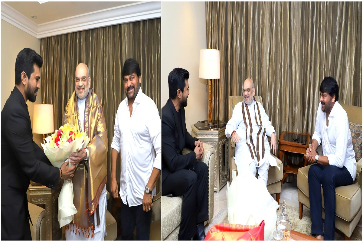 Union HM Amit Shah Meets ‘RRR’ Star Ram Charan, Father Chiranjeevi After Historic Oscar Win