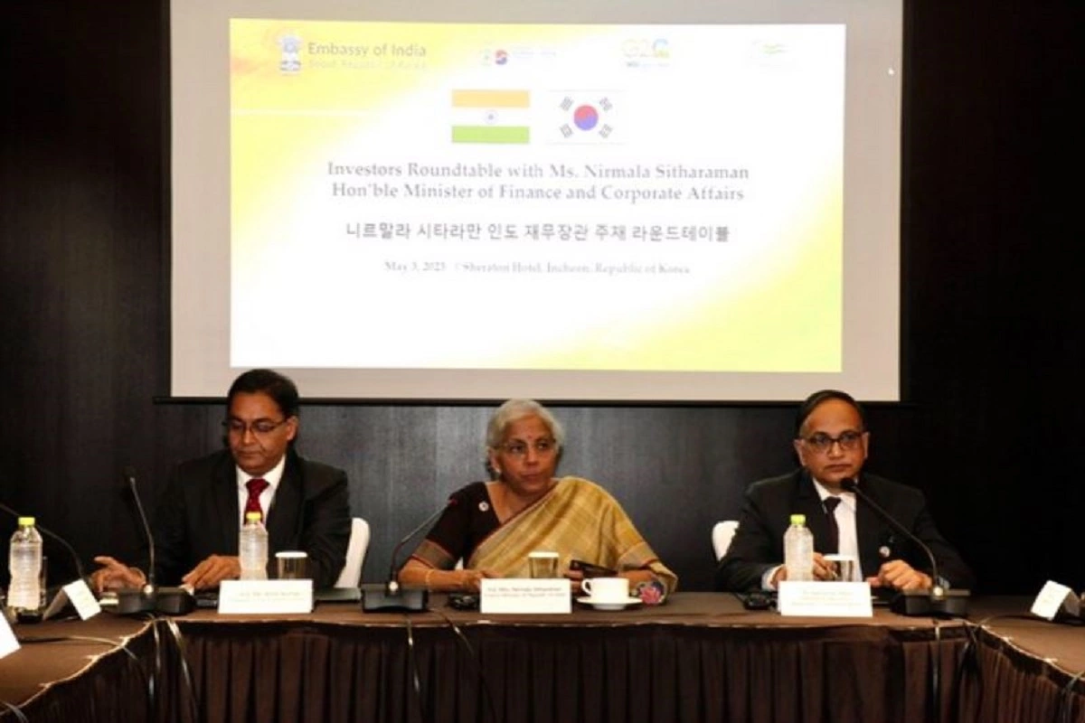 Nirmala Sitharaman at an investor roundtable in Incheon in South Korea