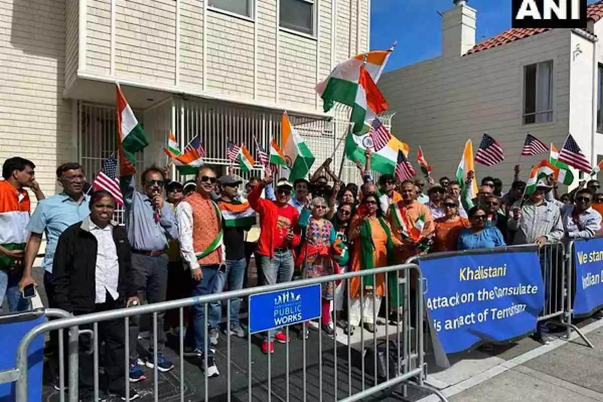 Indian Americans Gather In Support Of India Outside San Francisco Consulate After Khalistani Attack